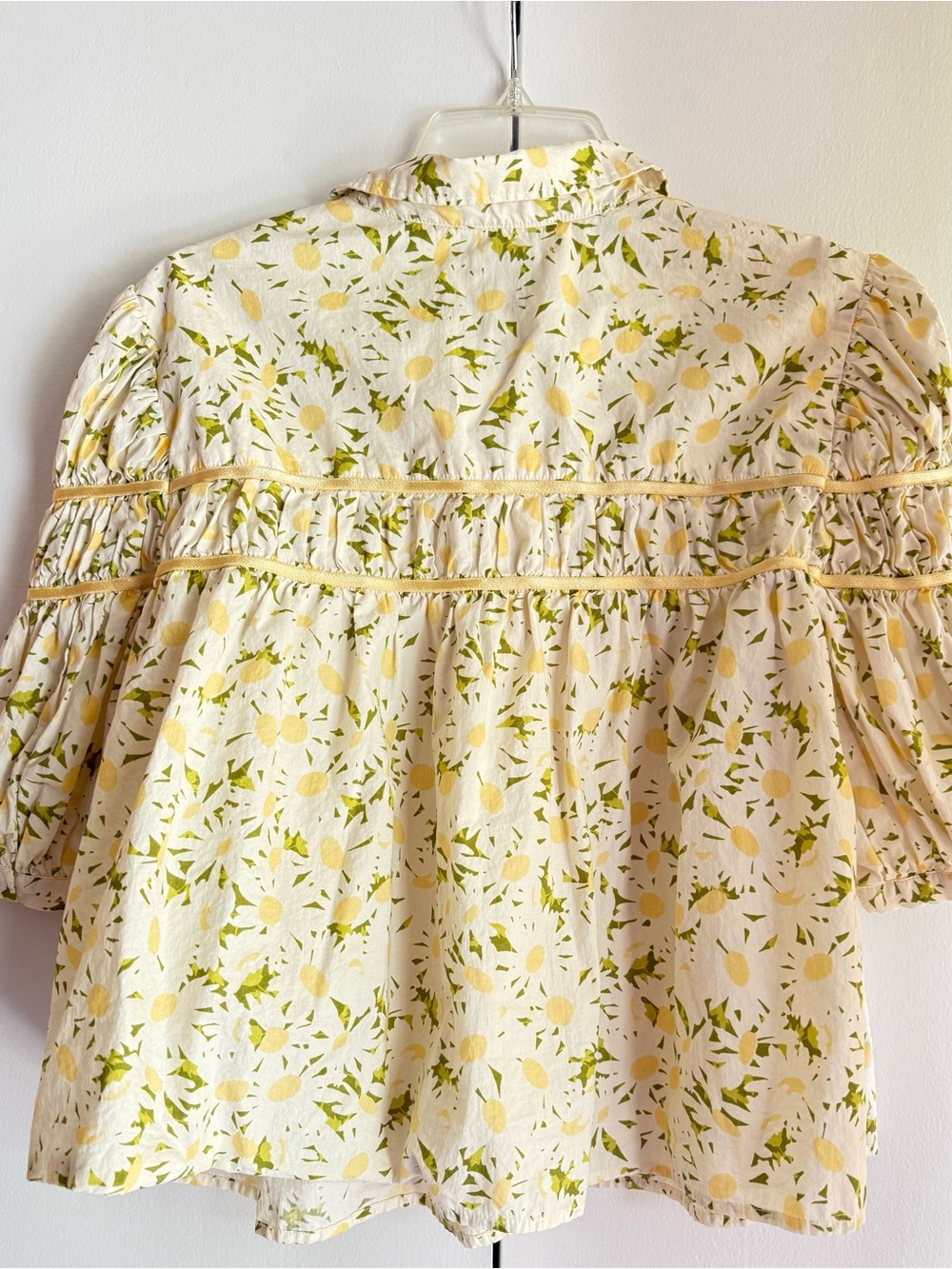 Maeve Cream and Yellow Floral Puff-Sleeve Button Blouse - Picture 5 of 5
